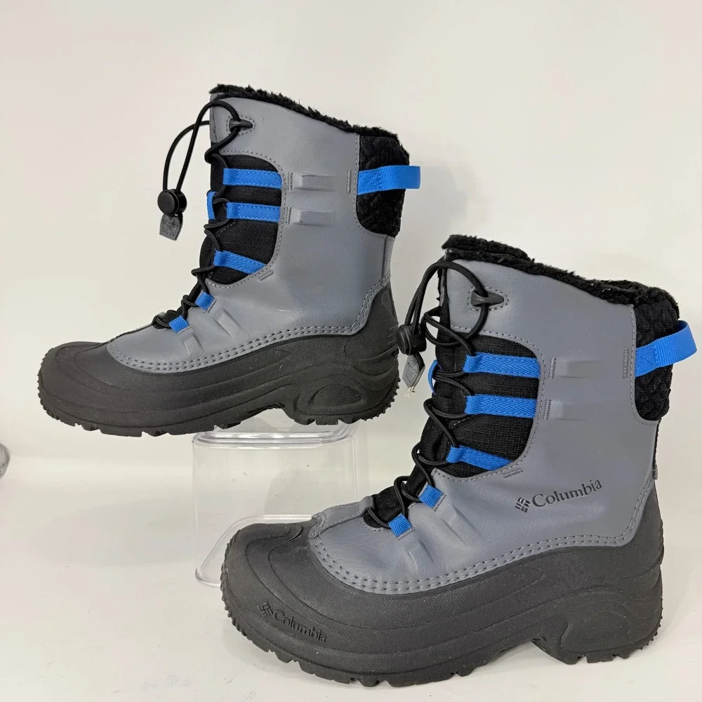 Columbia Youth Waterproof Winter Boots Grey Black Blue BY4972-011 Size 6